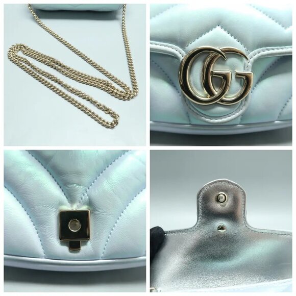 GUCCI GG Marmont Blue Leather Shoulder Bag 1293-022425 - Picture 7 of 11